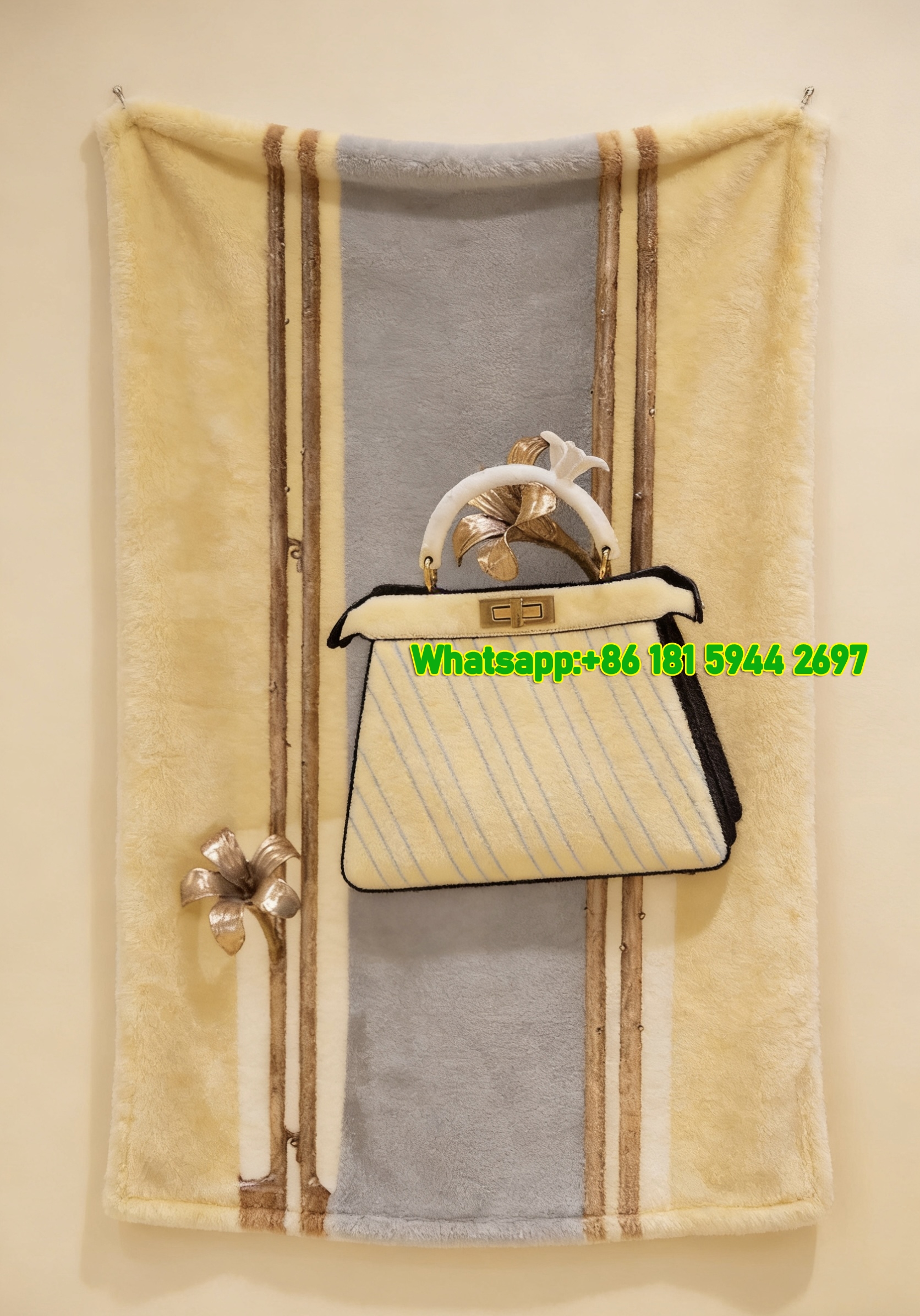 Fendi Light Yellow Striped Top Handle Bag Flannel Throw Blanket IMG_9571
